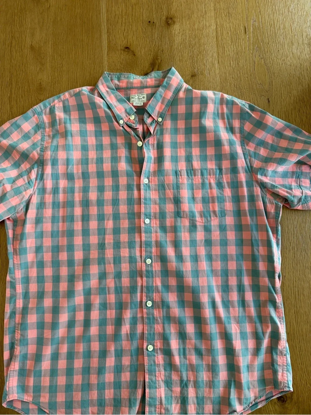 J. Crew Pink and Teal Check Button-Down Shirt